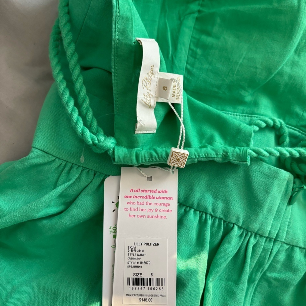 Lilly Pulitzer Green Babydoll Cord Open Back Top - Picture 4 of 6
